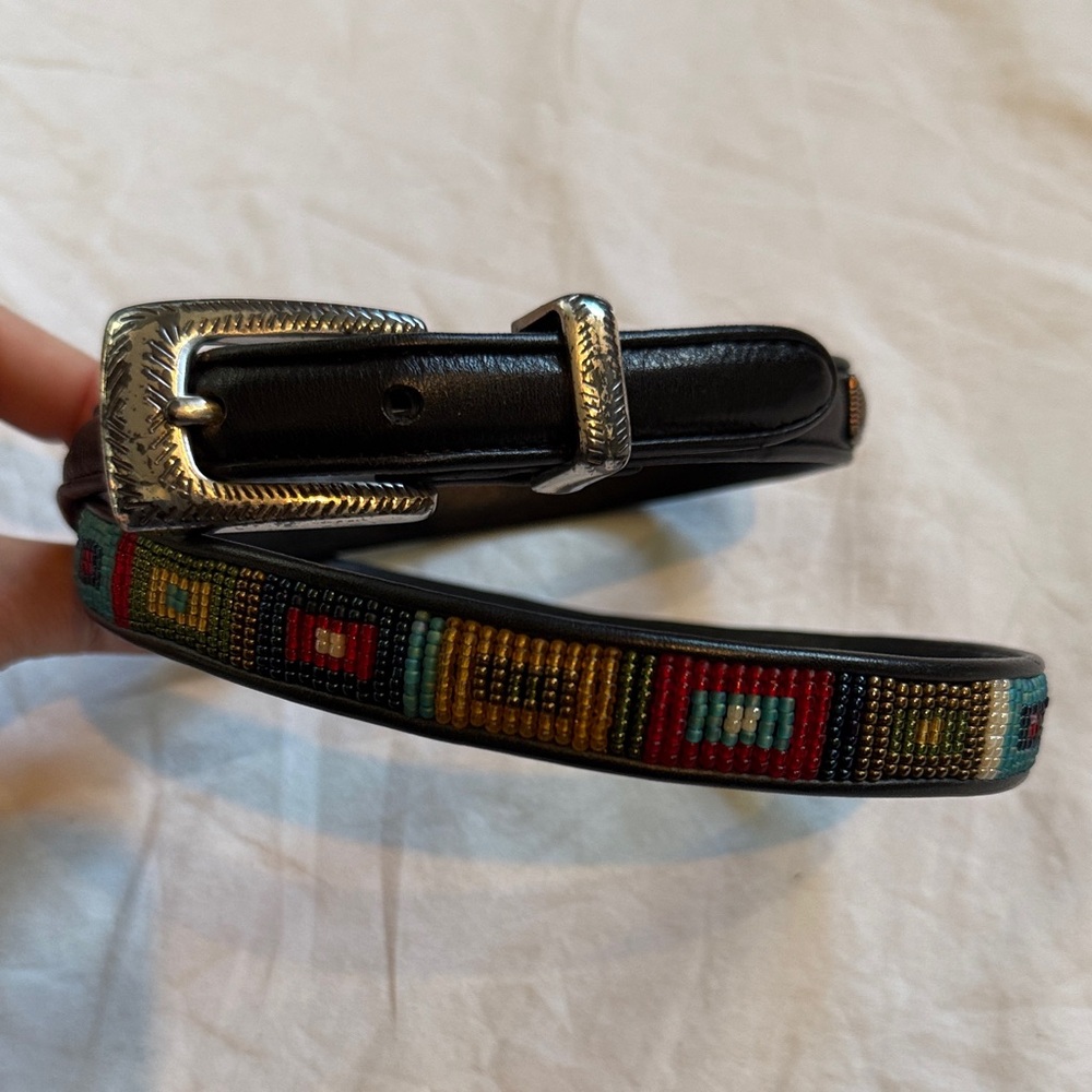 Brighton Black Leather Belt with Silver Accents